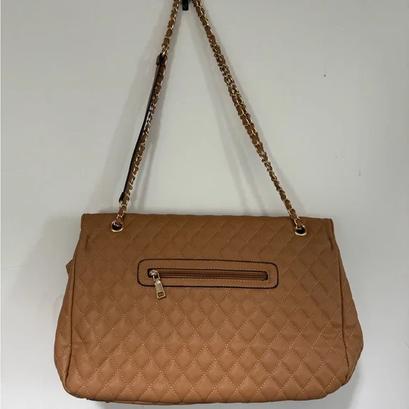 Tan Quilted Shoulder Bag with Gold Chain - Picture 2 of 12